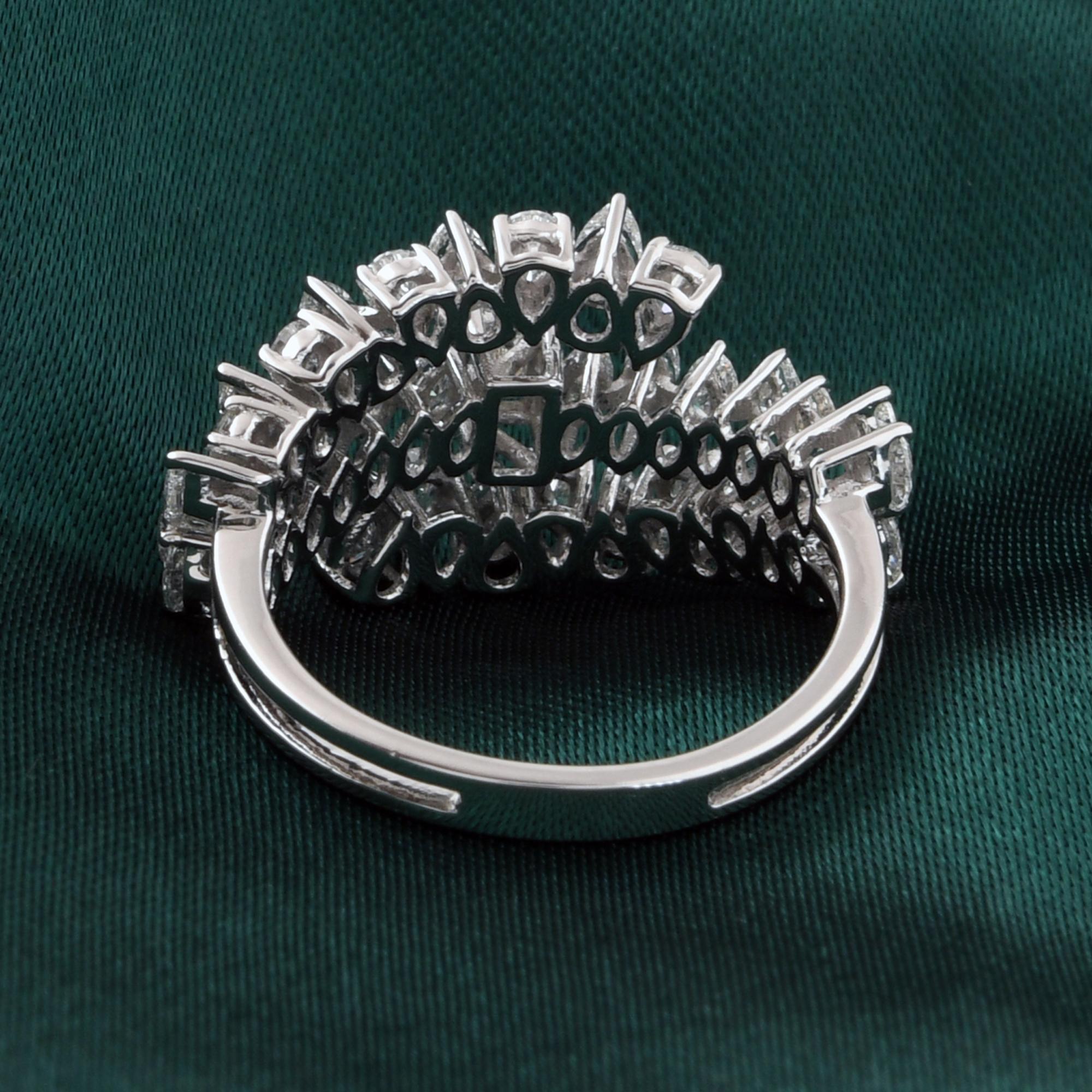 For Sale:  Emerald Cut Natural SI/H 1.63Ct Diamond Double Band Wrap Ring 18K White Gold 6