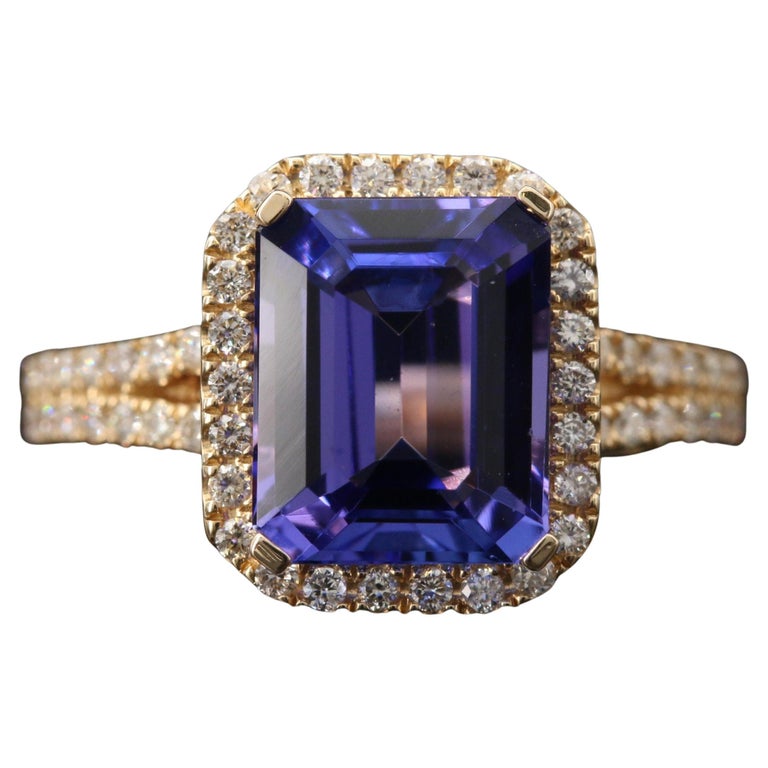 Customizable Emerald Cut Natural Tanzanite Diamond Engagement Ring