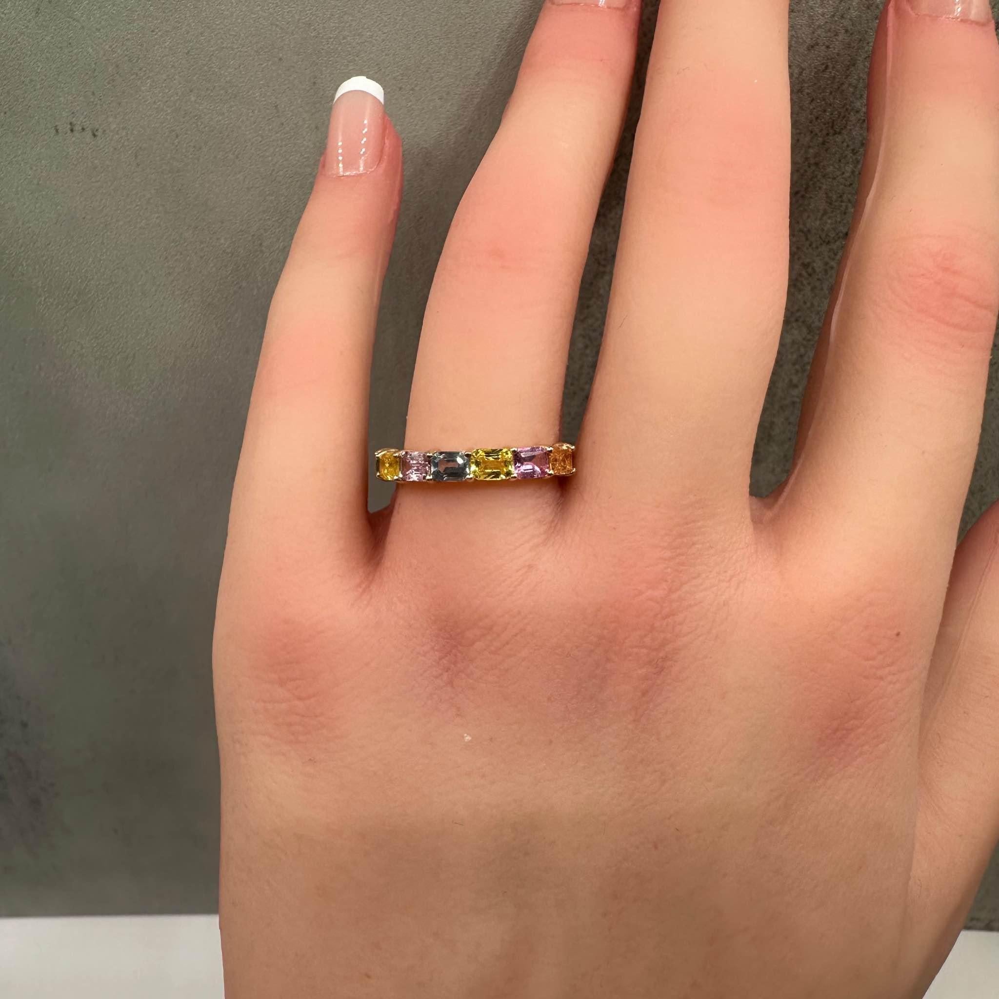 Women's Emerald Cut Pastel Color Sapphire Ring in 14kt Yellow Gold - 1.4ctw, Size 7 For Sale