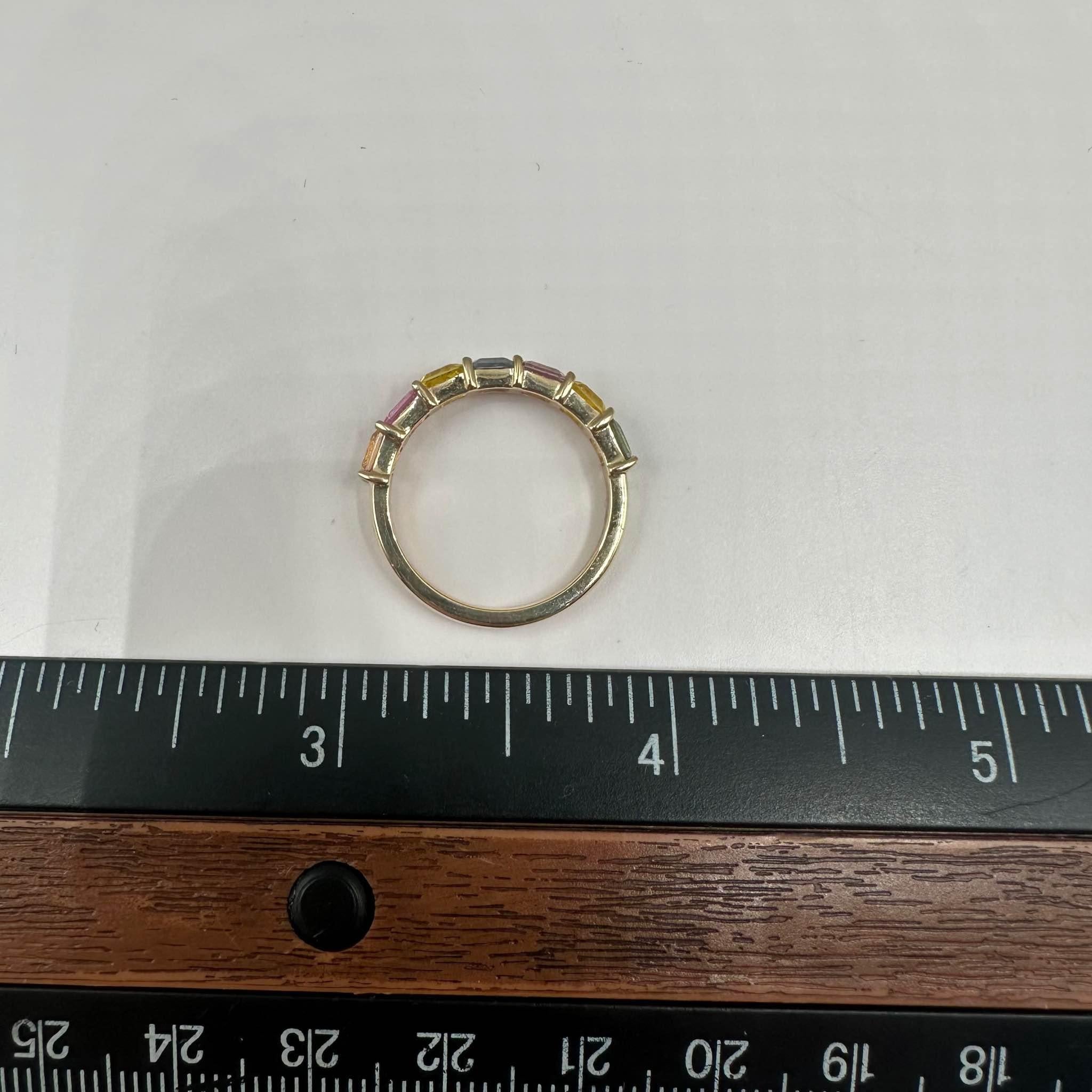 Emerald Cut Pastel Color Sapphire Ring in 14kt Yellow Gold - 1.4ctw, Size 7 For Sale 1