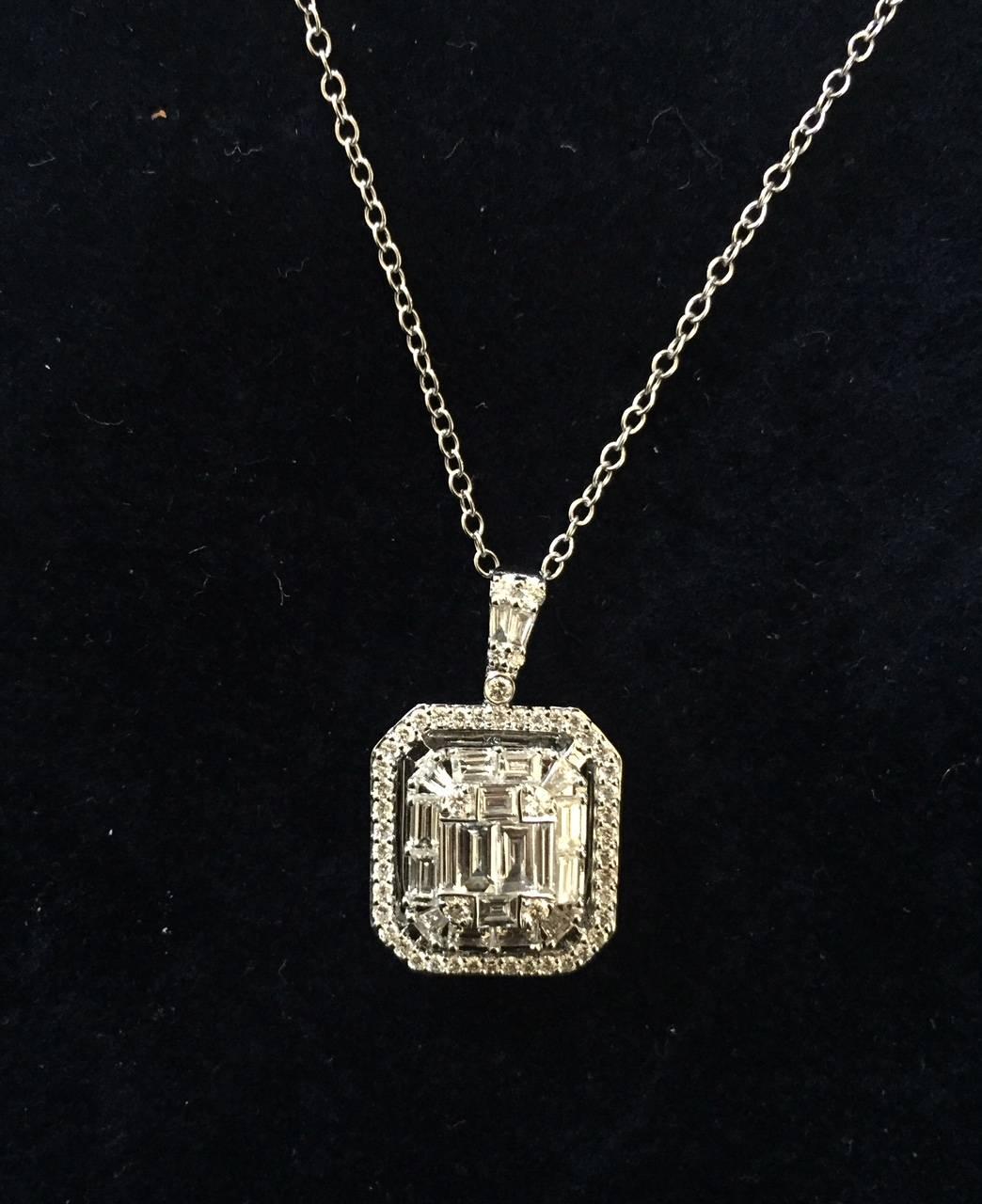 Modern Emerald Cut Pendant 18K White Gold