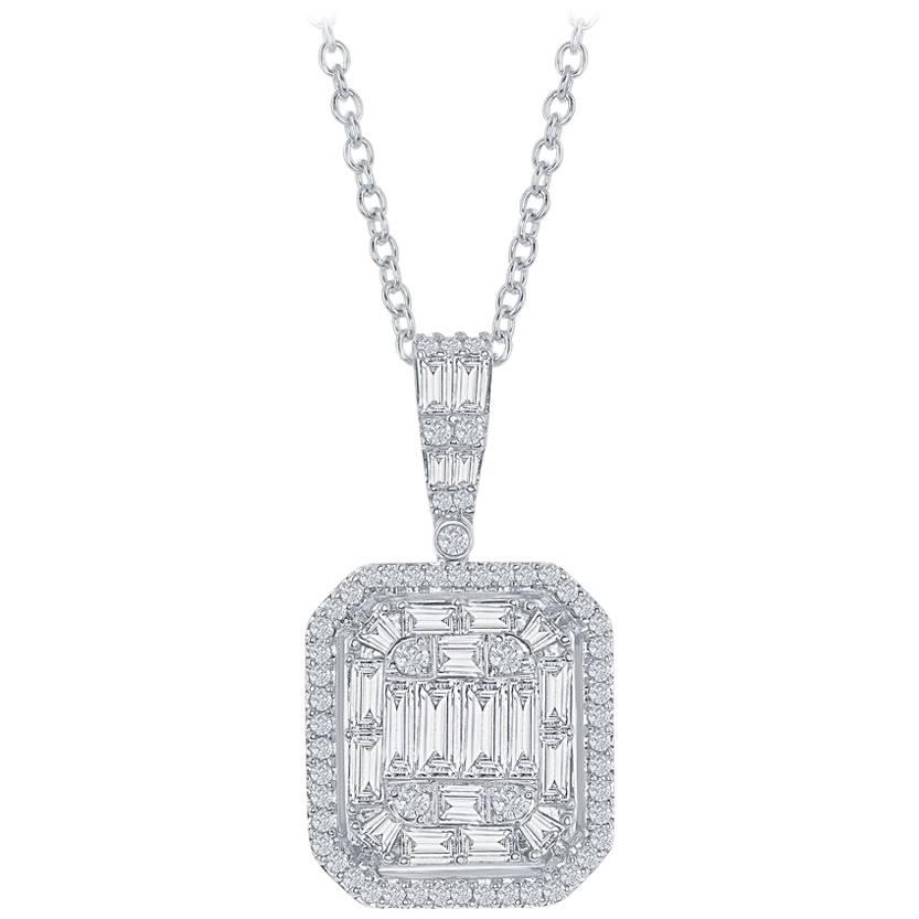 Emerald Cut Pendant 18K White Gold