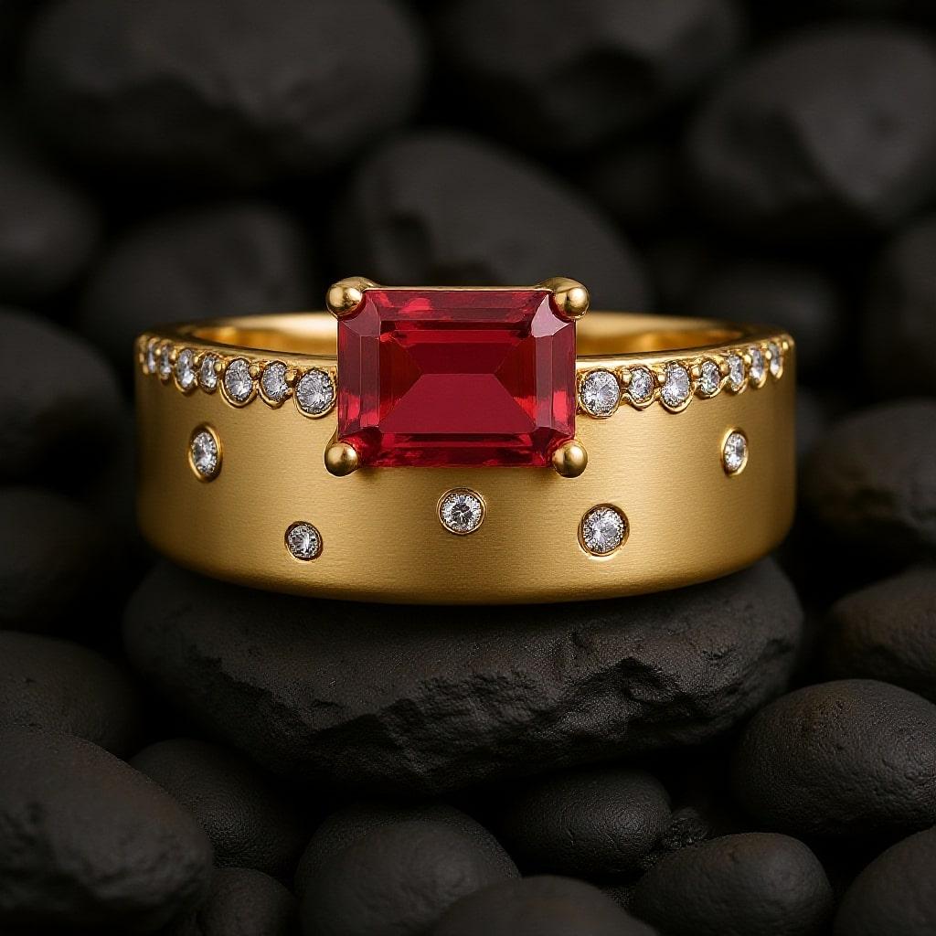 Im Angebot: Smaragd-Schliff Pink 14K (oder 18k auf Anfrage) Gelbgold Turmalin Diamant Ring () 3