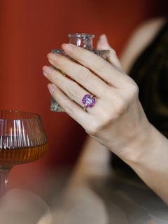 Emerald Cut Pink Amethyst Ruby Diamond  Art Deco Style Ring in 14K Rose Gold