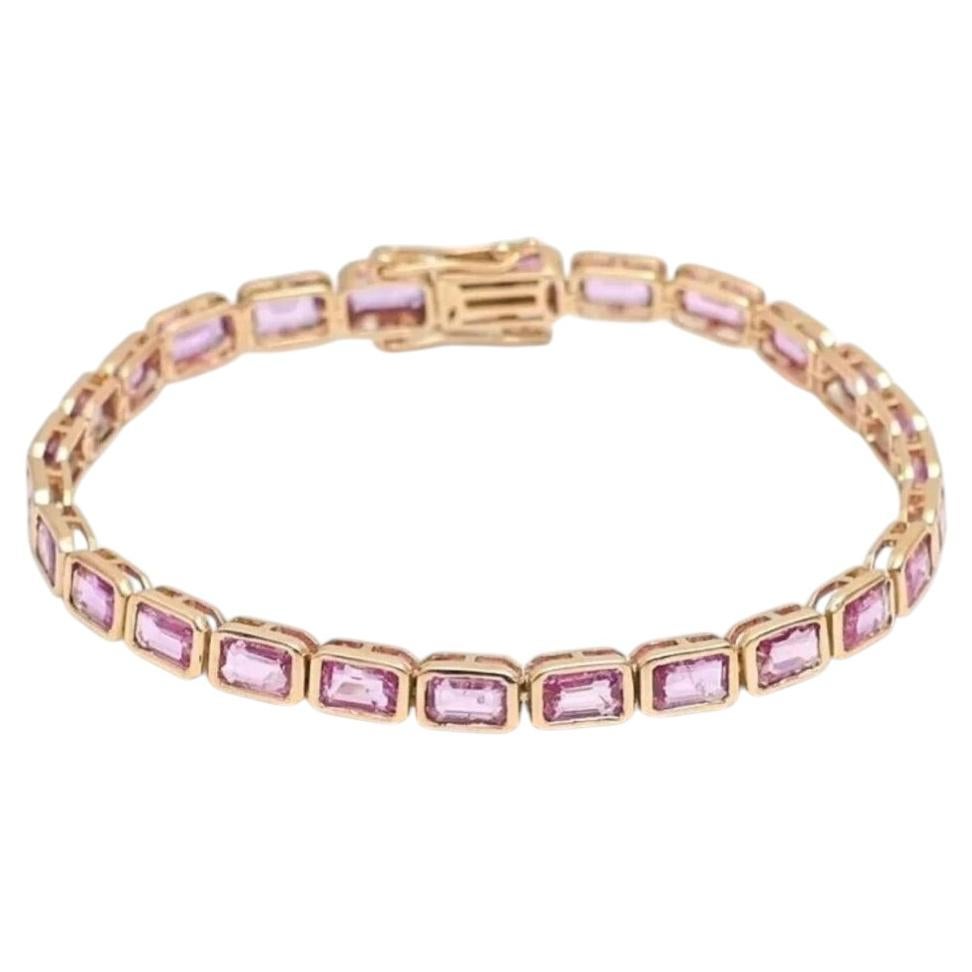 10.92ct Pink Sapphire Emerald Cut 14K Yellow Gold Tennis Bracelet