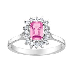 Emerald Cut Pink Sapphire Halo Engagement Ring