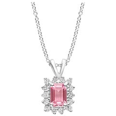 Emerald Cut Pink Sapphire Diamond Pendant