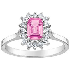 Emerald Cut Pink Sapphire Halo Engagement Ring