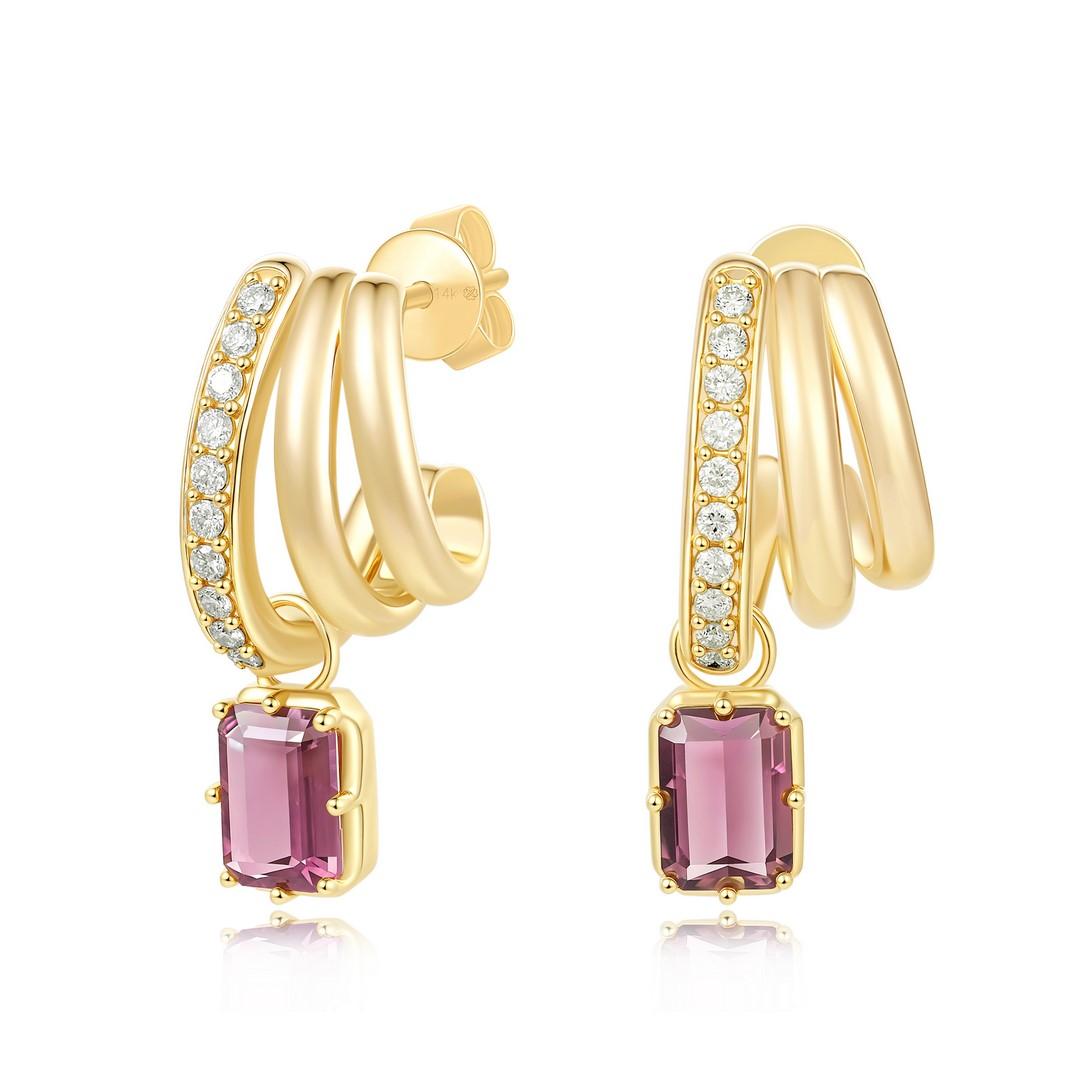 Boucles d'oreilles pendantes en or jaune 14K (18Kupon request) avec tourmaline rose taillée en émeraude Neuf - En vente à Los Angeles, CA