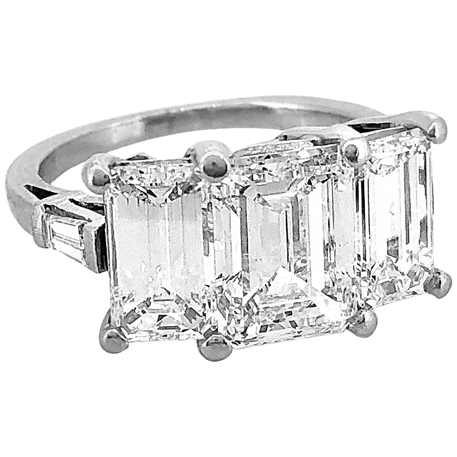 Emerald Cut Platinum 3-Stone Diamond Estate Engagement Ring 5.40 Carat