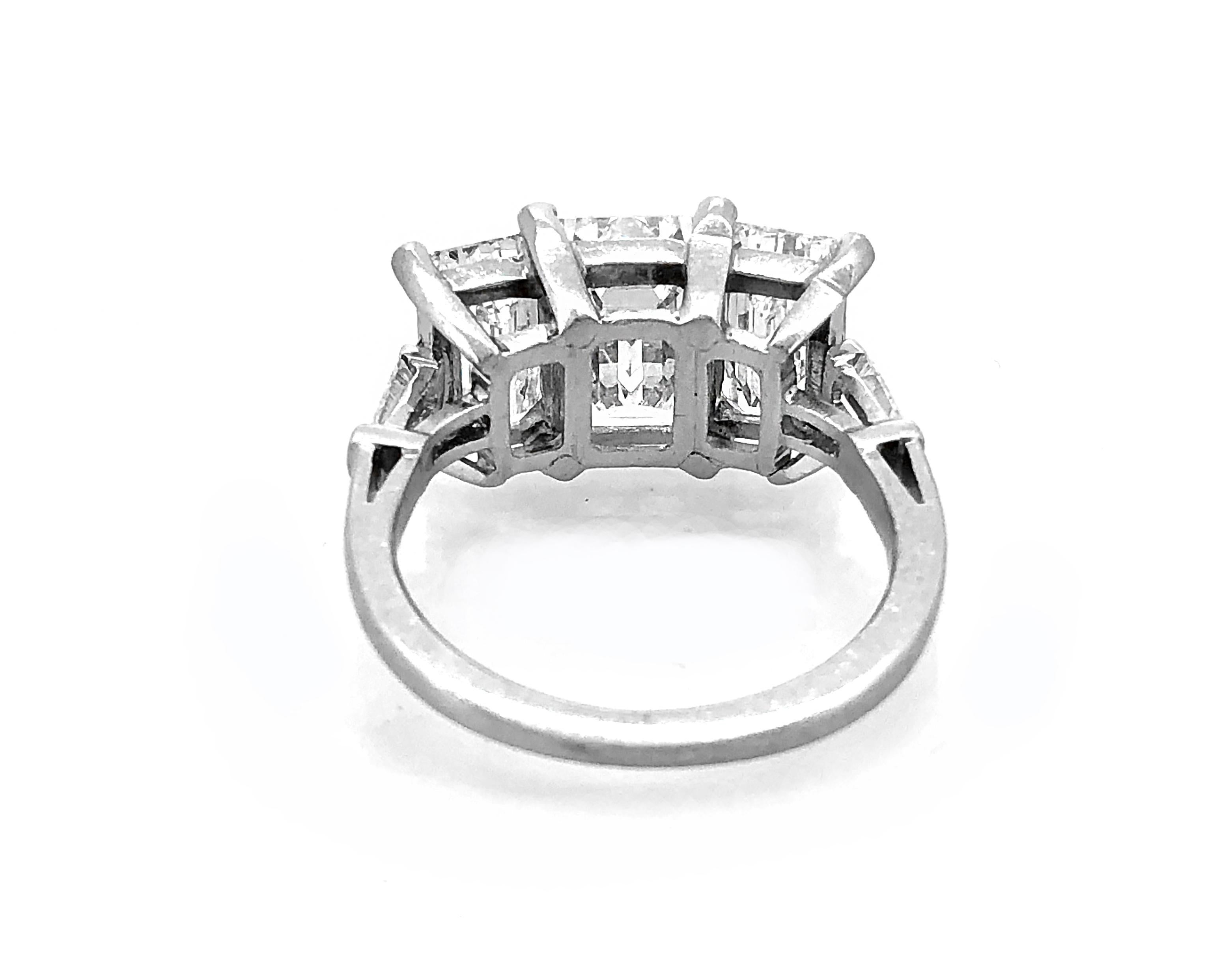 Modern Emerald Cut Platinum 3-Stone Diamond Estate Engagement Ring 5.40 Carat TW