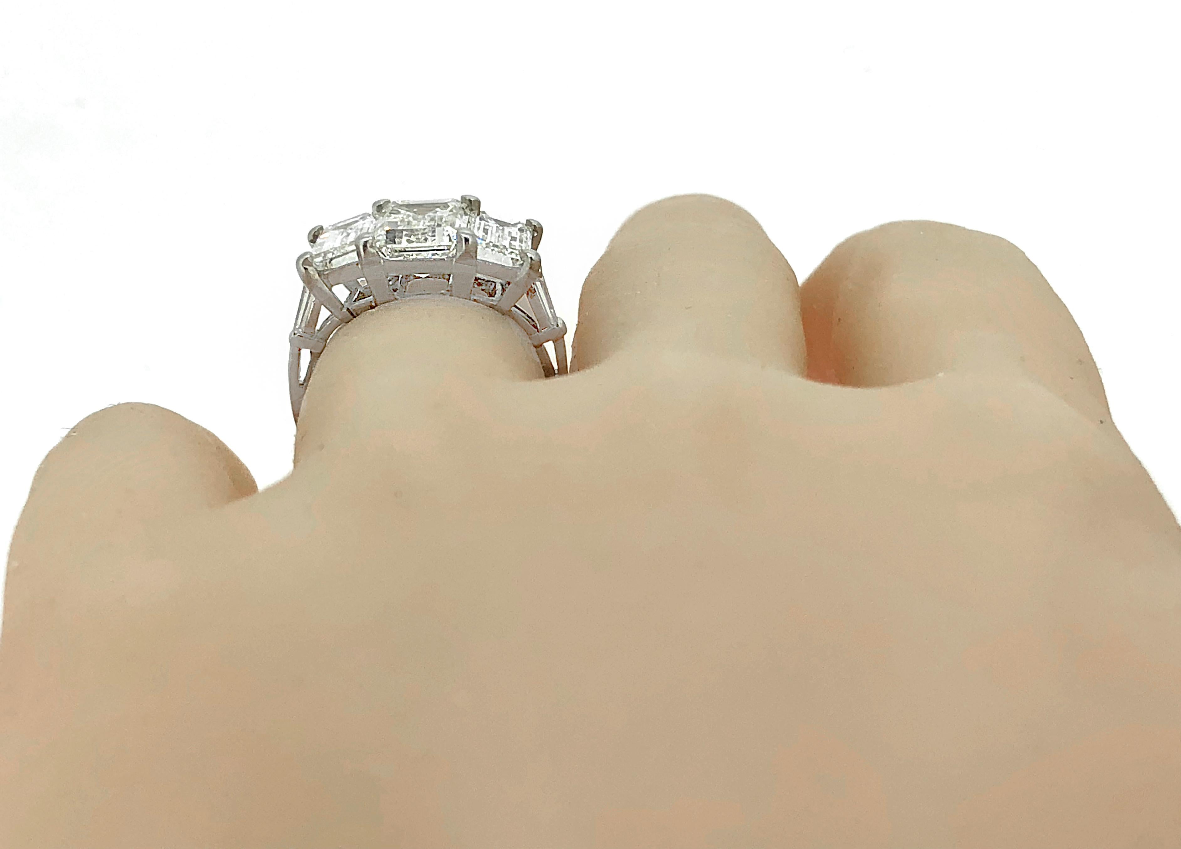 Women's Emerald Cut Platinum 3-Stone Diamond Estate Engagement Ring 5.40 Carat TW
