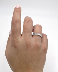 Platinum Eternity 4 Millimeter Ring with Emerald Cut Diamonds 3.53 Carats
