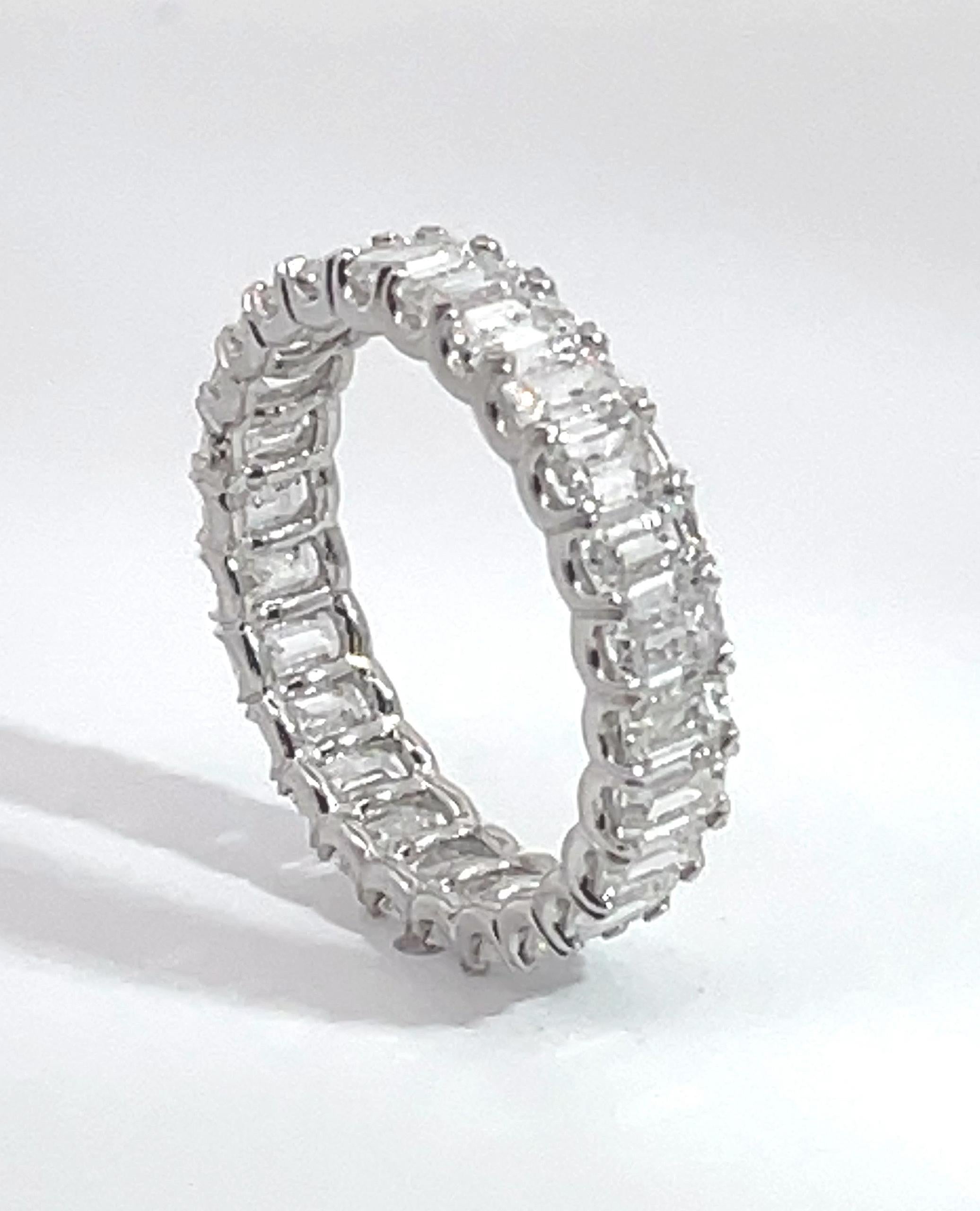 Emerald Cut Platinum Eternity Ring 3.53 Carats In New Condition For Sale In Old Tappan, NJ