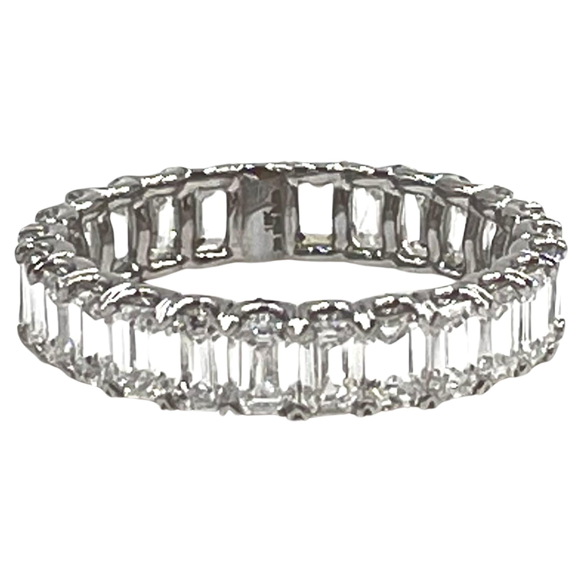 Emerald Cut Platinum Eternity Ring 3.53 Carats For Sale