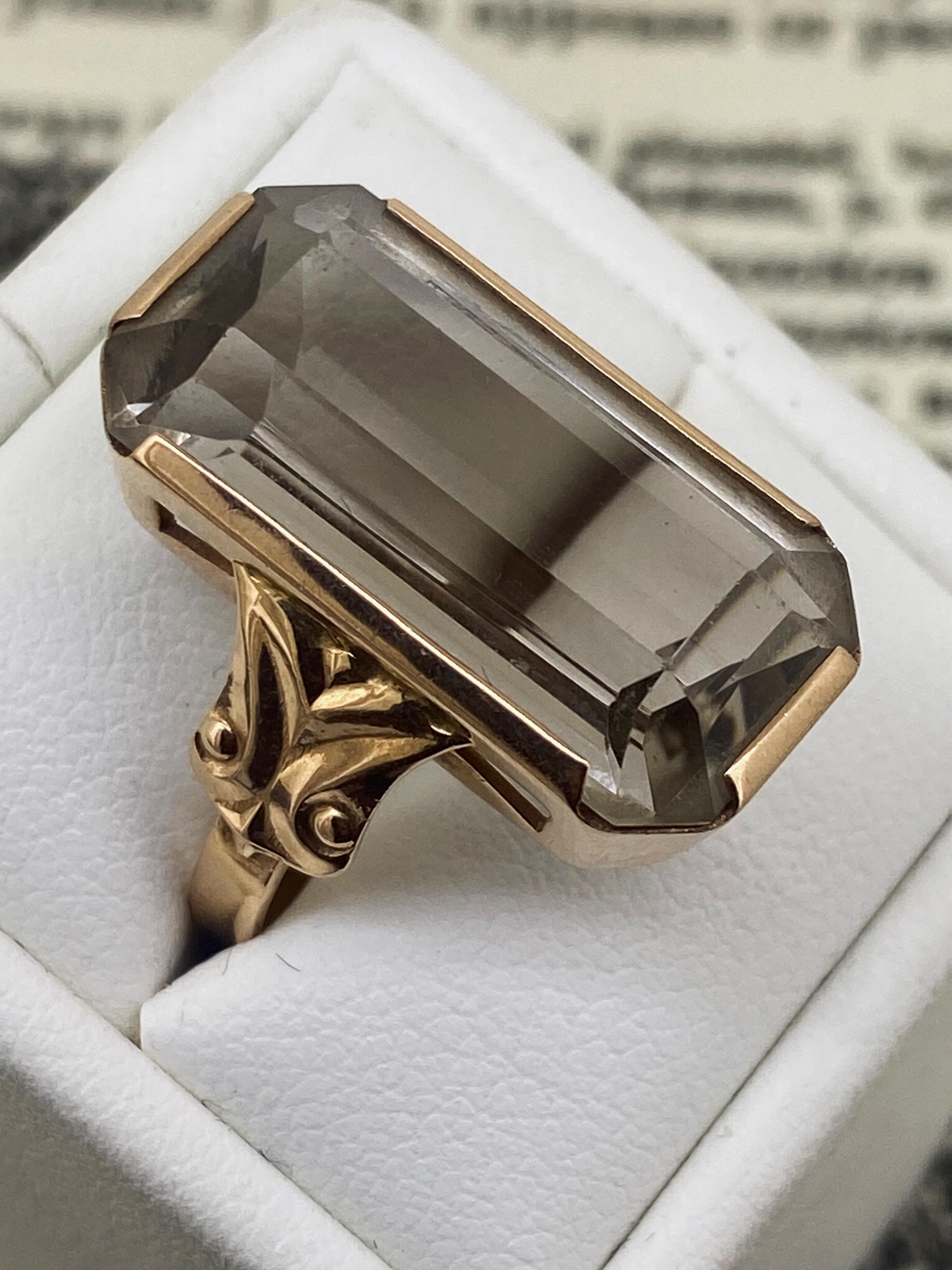 Emerald Cut Polished Crystal Ring in 14K Rose Gold, Russian Soviet ...