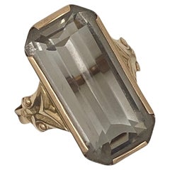 Anillo de cristal pulido talla esmeralda en oro rosa de 14 quilates, sello soviético ruso