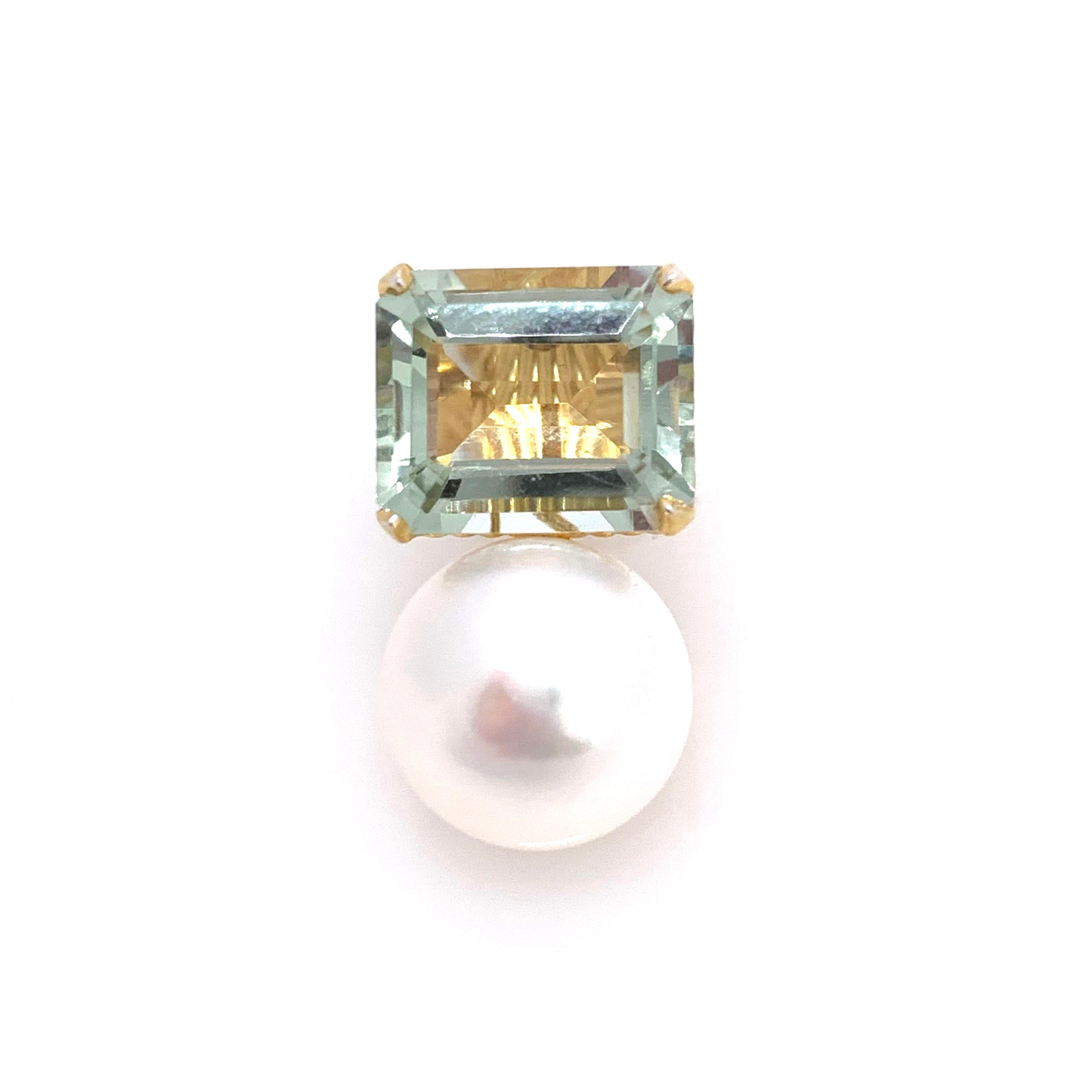Taille émeraude Boucles d'oreilles en Prasiolite taille émeraude et perles d'eau douce en vente