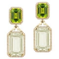 Goshwara Emerald Cut Prasiolite And Peridot With Diamond Earrings