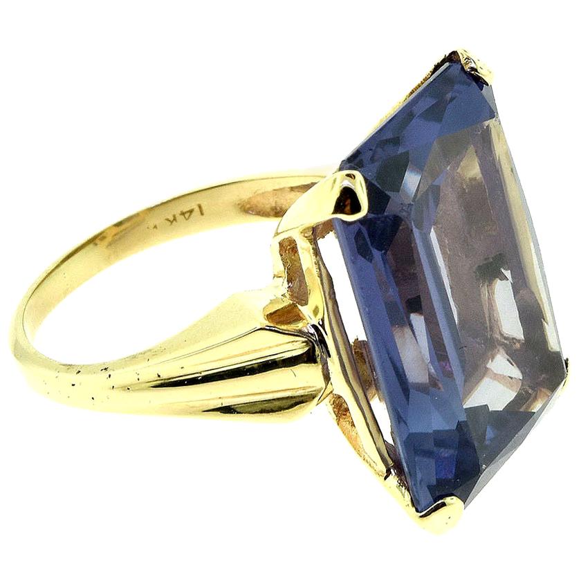  Emerald Cut Purple Sapphire Yellow Gold Cocktail Ring