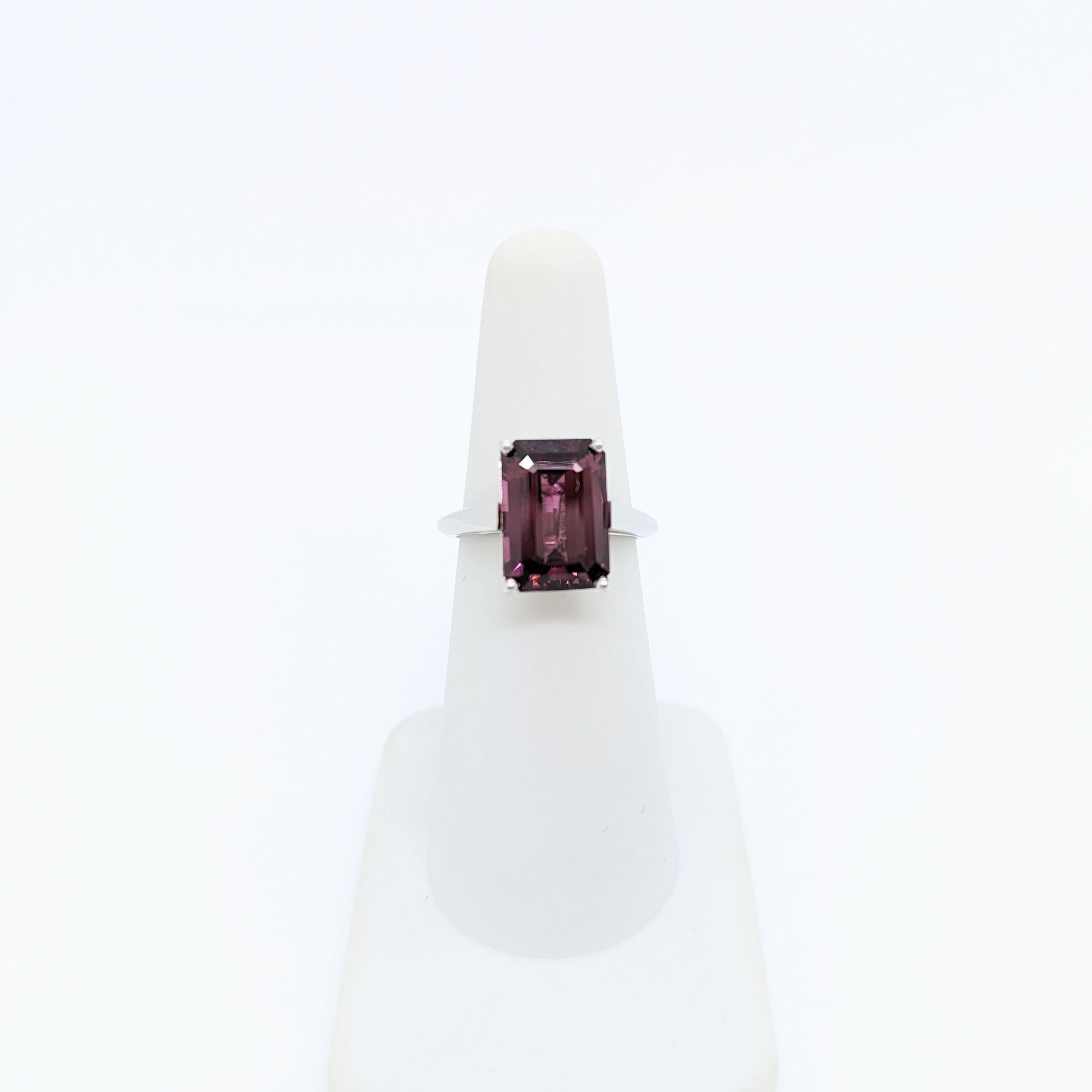 Women's or Men's Emerald Cut Purple Spinel Solitaire Ring in Platinum For Sale