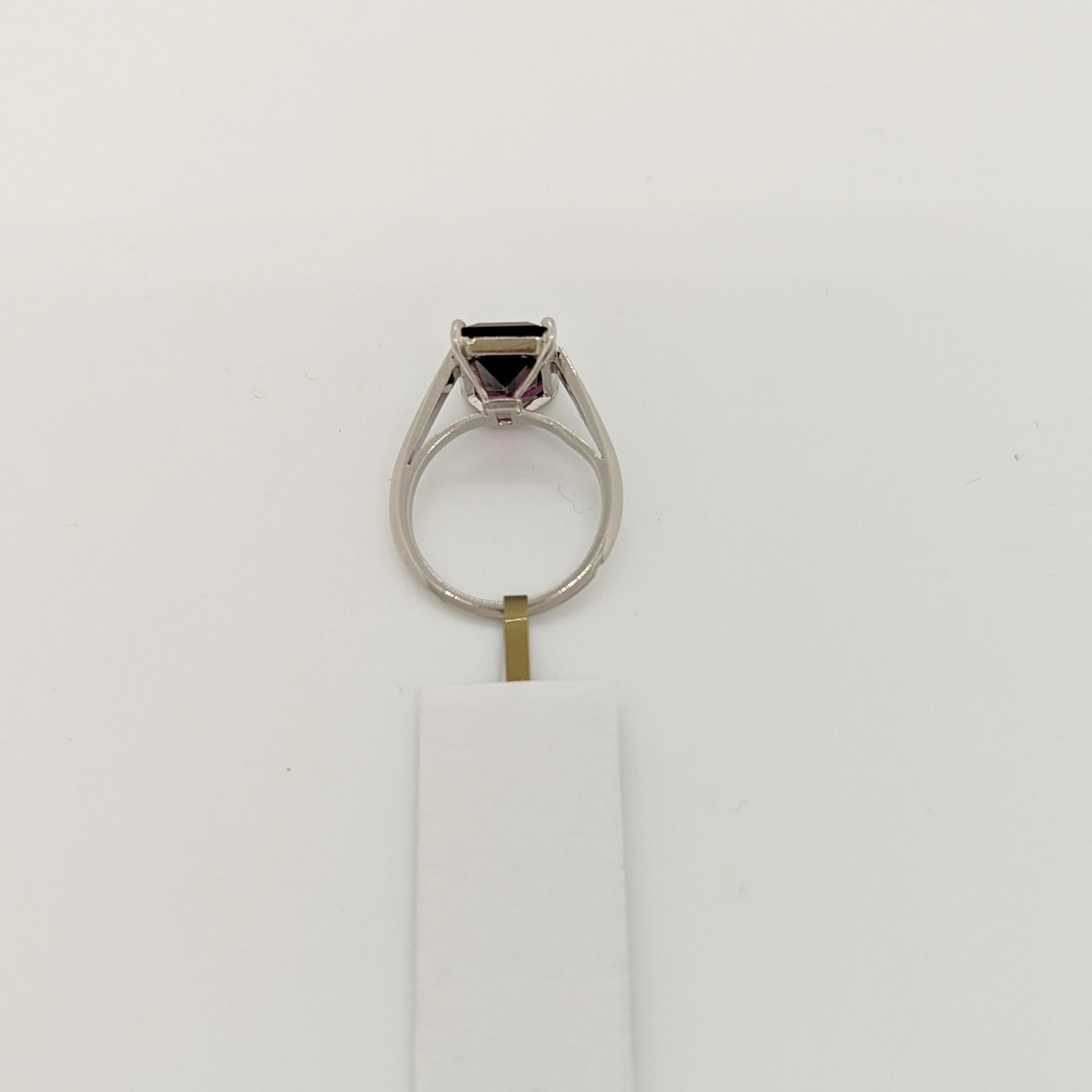 Emerald Cut Purple Spinel Solitaire Ring in Platinum For Sale 1