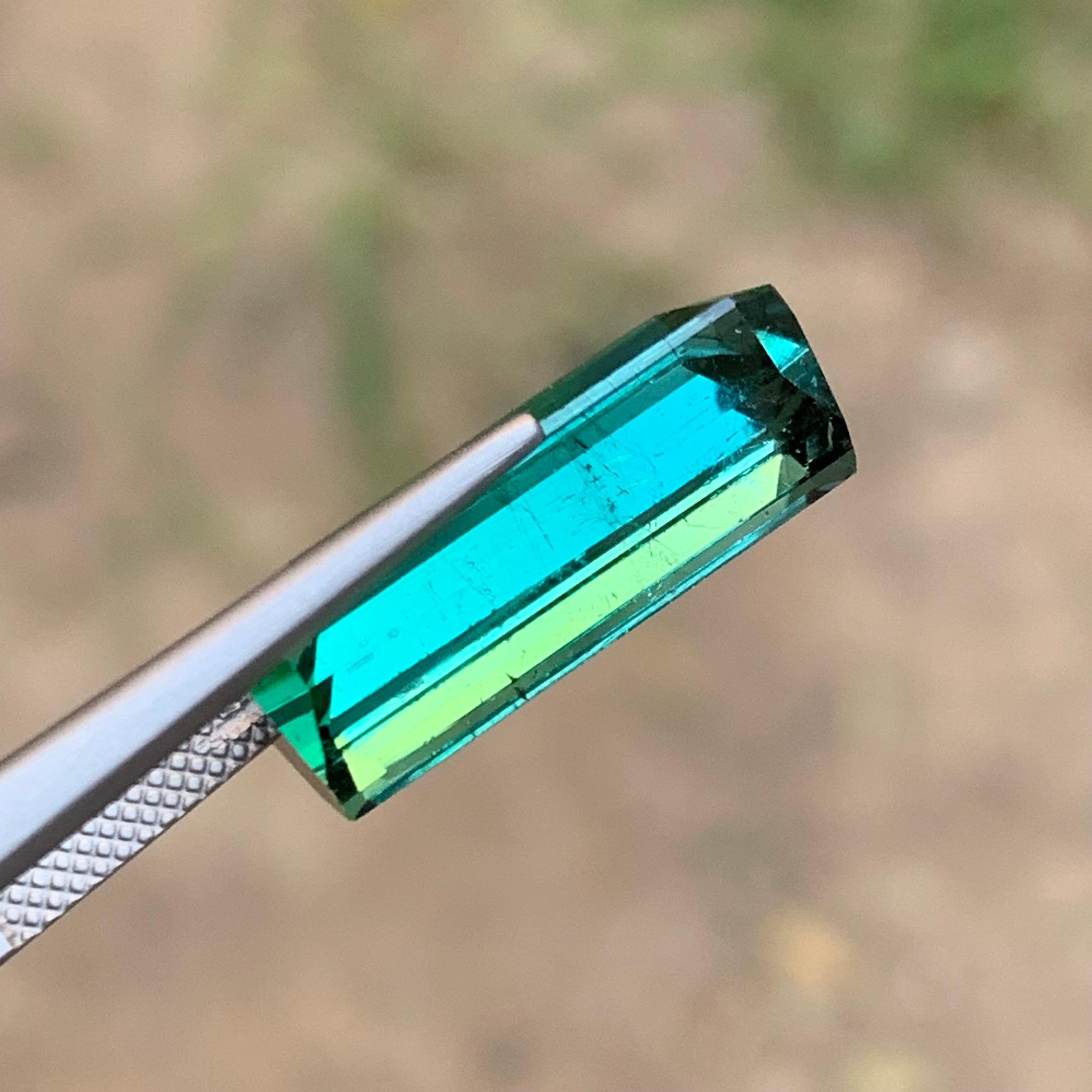 Emerald Cut Rare Neon Bluish Green Natural Tourmaline Loose Gemstone, 14.75 Ct For Sale 6