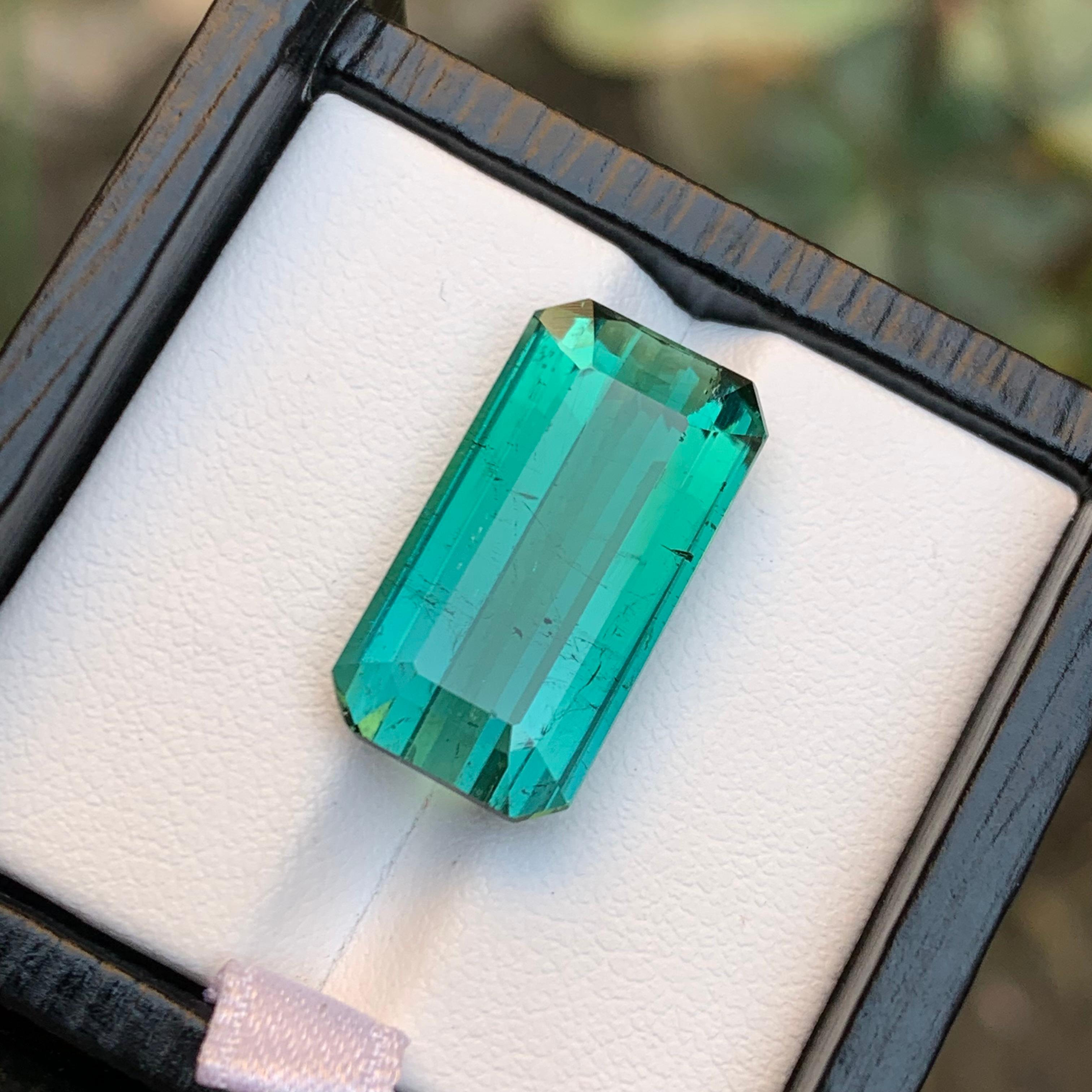 Emerald Cut Rare Neon Bluish Green Natural Tourmaline Loose Gemstone, 14.75 Ct For Sale 8