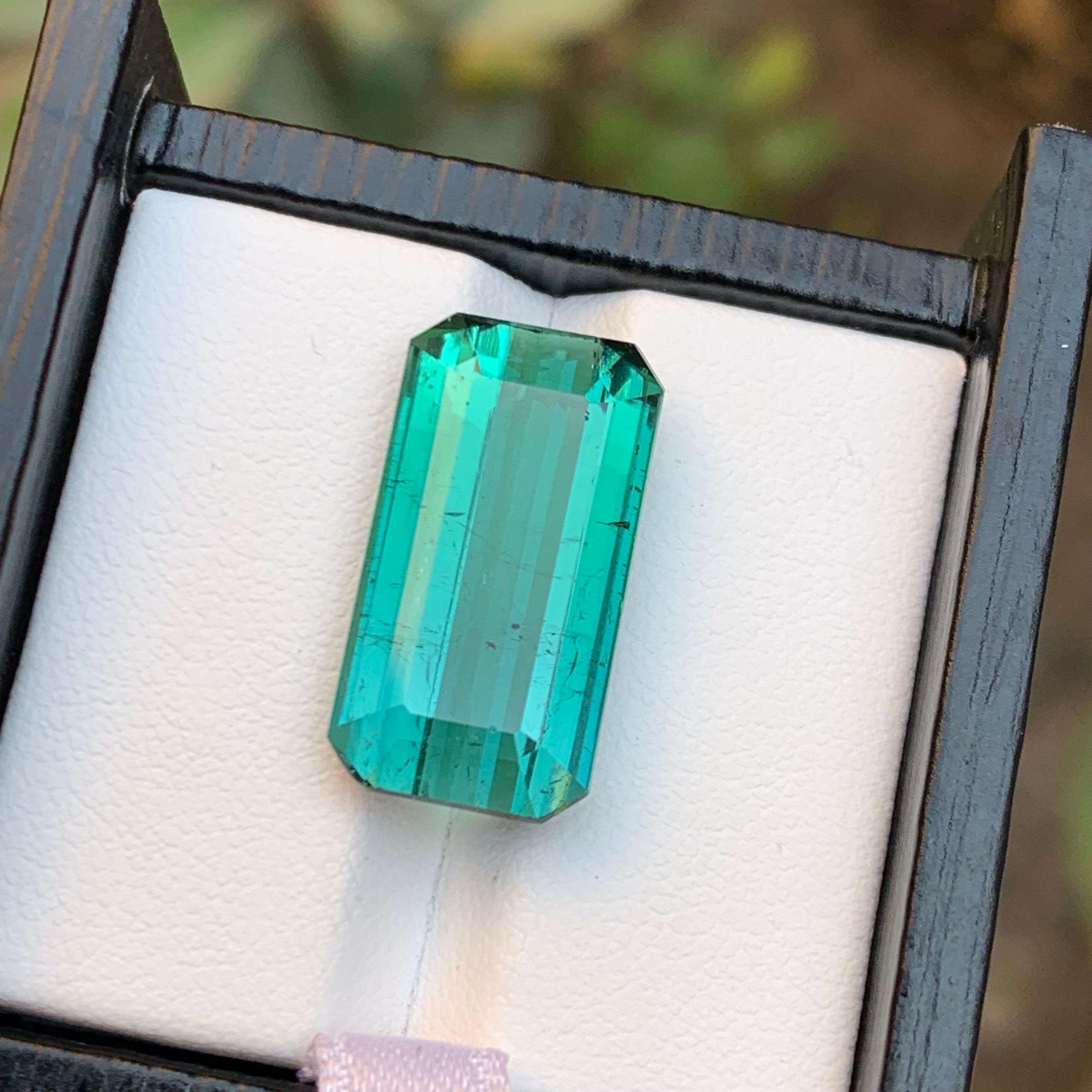 Emerald Cut Rare Neon Bluish Green Natural Tourmaline Loose Gemstone, 14.75 Ct For Sale 4