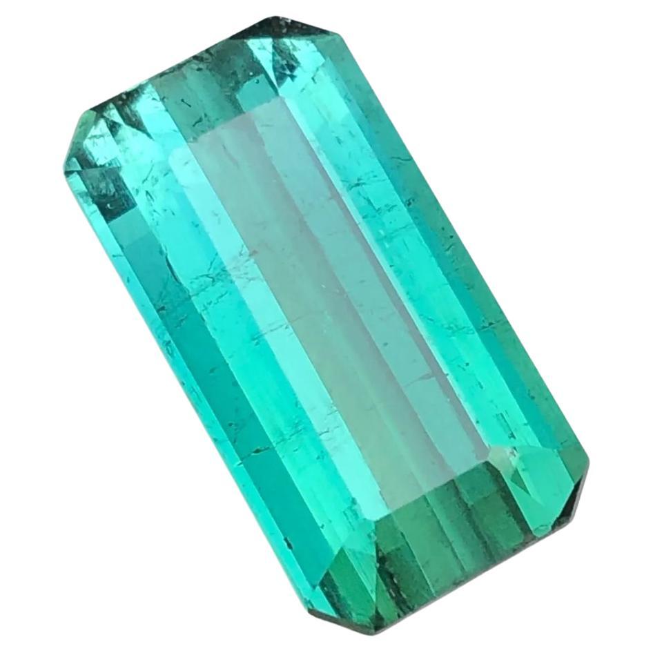 Emerald Cut Rare Neon Bluish Green Natural Tourmaline Loose Gemstone, 14.75 Ct For Sale