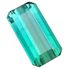 Emerald Cut Rare Neon Bluish Green Natural Tourmaline Loose Gemstone, 14.75 Ct