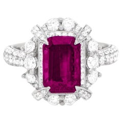 Emerald Cut Rare Purple Sapphire Ring with Colored Stones and Diamonds 18K Gold