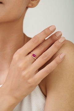 Emerald Cut Red Ruby Diamond Bypass Ring 1.25ct in 14K Yellow Gold Prong Set