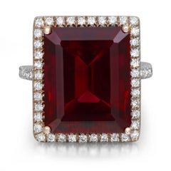 Emerald Cut Rhodolite & Diamond Cocktail Ring 18K White Gold Size 5.25