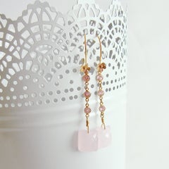 Emerald Cut Rose Quartz - Audrey Rose Duster Earrings