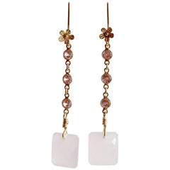 Emerald Cut Rose Quartz - Audrey Rose Duster Earrings