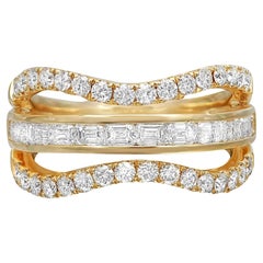 Bague en or jaune 18K avec diamant taille émeraude et taille ronde 1.62Cttw Taille 6.5