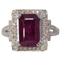 Emerald-Cut Ruby and Diamond Halo Filigree Ring