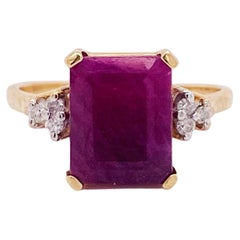 Emerald Cut Ruby and Diamond Ring 4.40 Carat Ruby in 14k Yellow Gold
