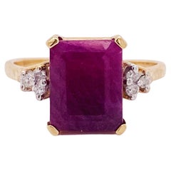 Emerald Cut Ruby and Diamond Ring 4.40 Carat Ruby in 14k Yellow Gold