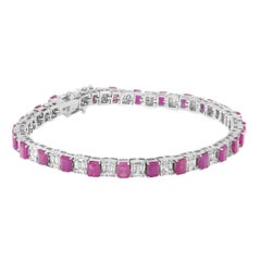 Emerald Cut Ruby and Diamond Tennis Bracelet 14k White Gold