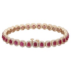 Emerald Cut Ruby and Diamond Tennis Bracelet 14K Yellow Gold 7 Inches