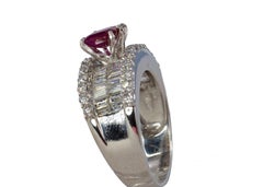 Emerald-Cut Ruby and Multi-Row Diamond Band
