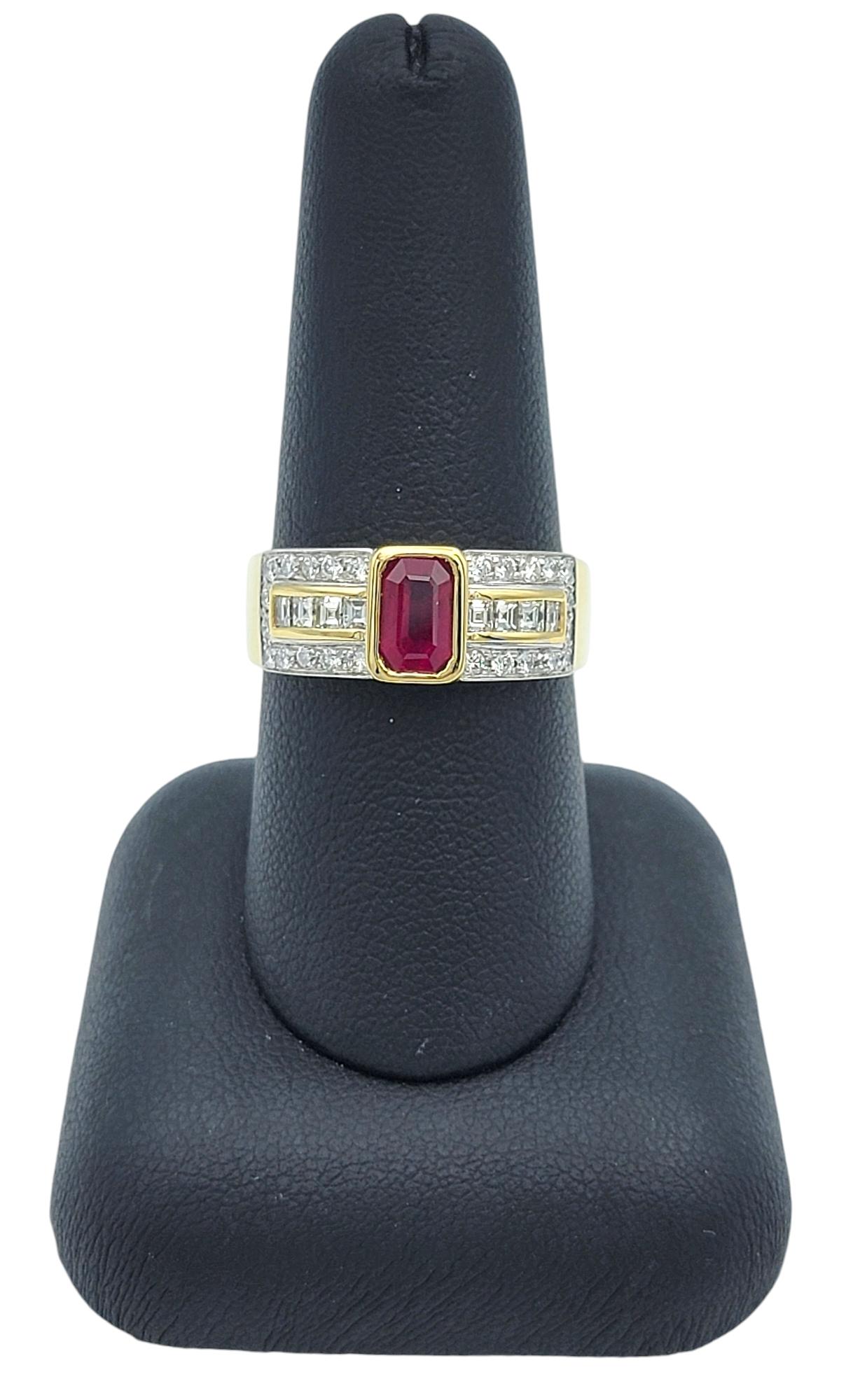 Emerald Cut Ruby Band Ring with Diamonds in Polished 18 Karat Yellow Gold 5