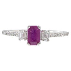 Emerald Cut Ruby Center and Diamond Ring in 14KT White Gold