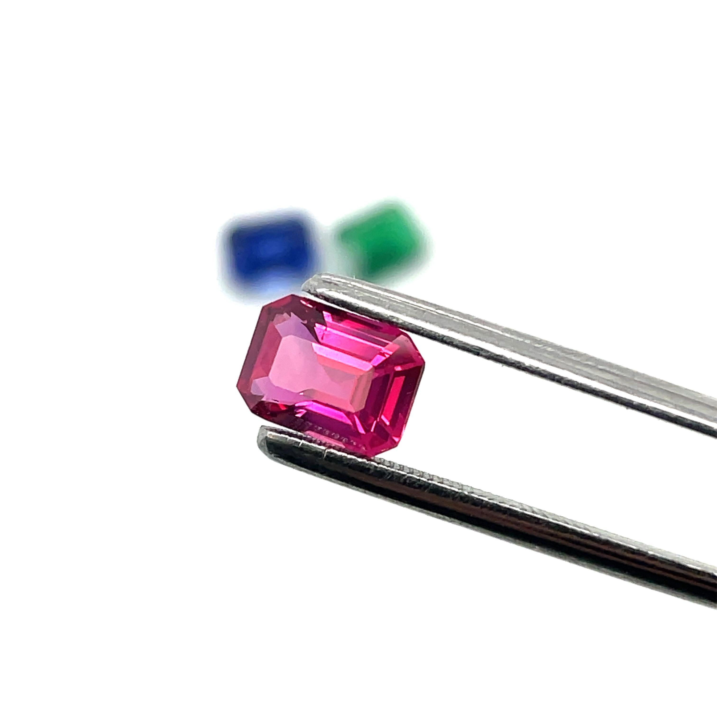 Emerald-Cut Ruby Cts 1.31 and Blue Sapphire Cts 2.16 and Emerald Cts 0.92 Loose  For Sale 6