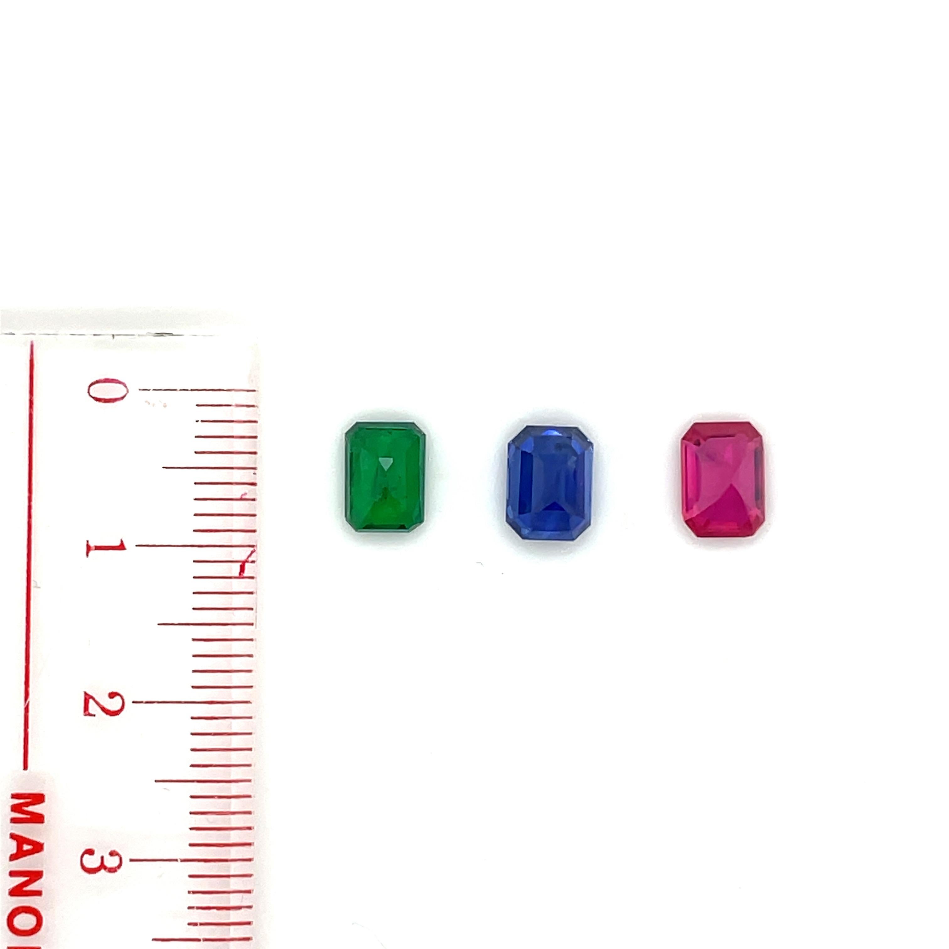 Emerald-Cut Ruby Cts 1.31 and Blue Sapphire Cts 2.16 and Emerald Cts 0.92 Loose  For Sale 7