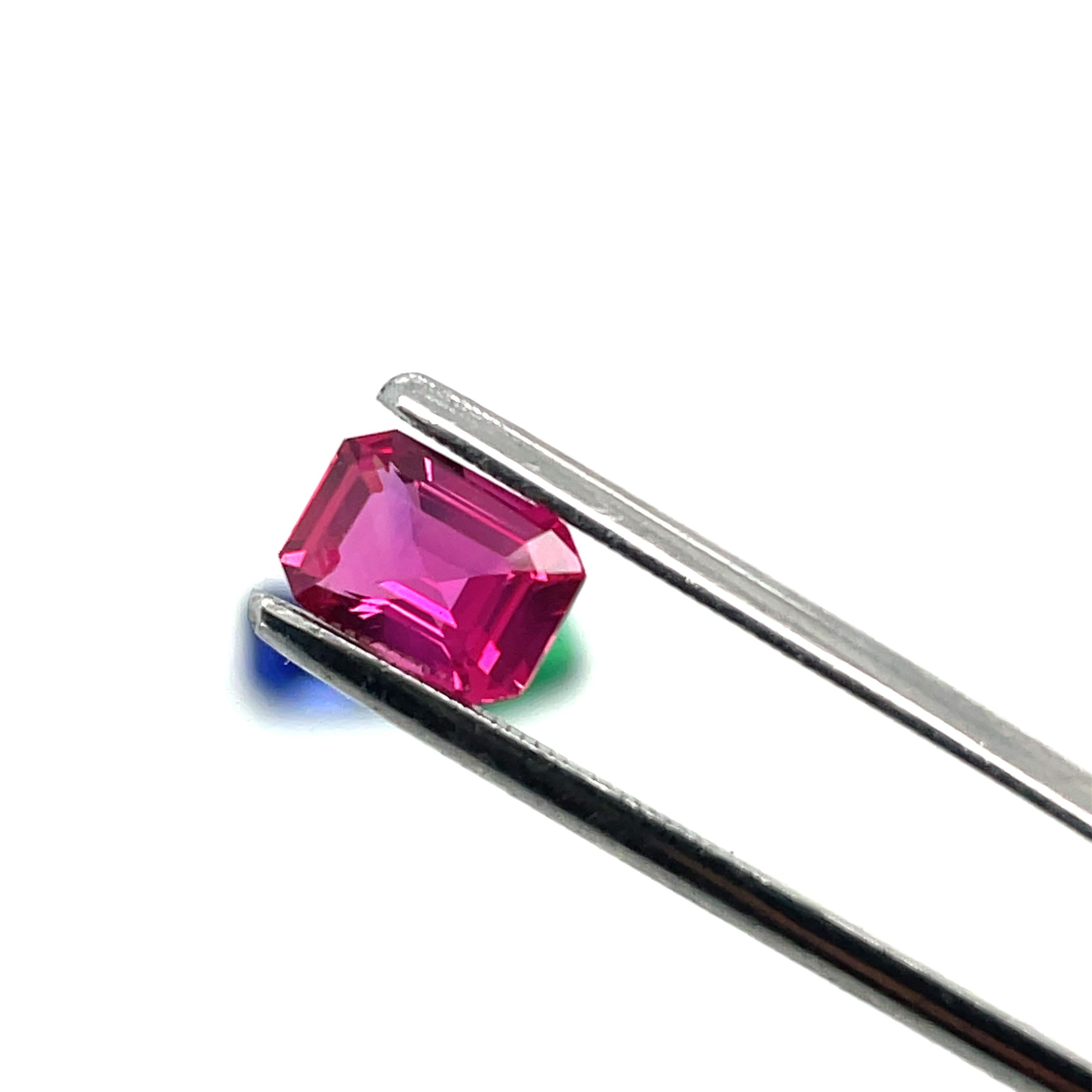 Emerald-Cut Ruby Cts 1.31 and Blue Sapphire Cts 2.16 and Emerald Cts 0.92 Loose  For Sale 1