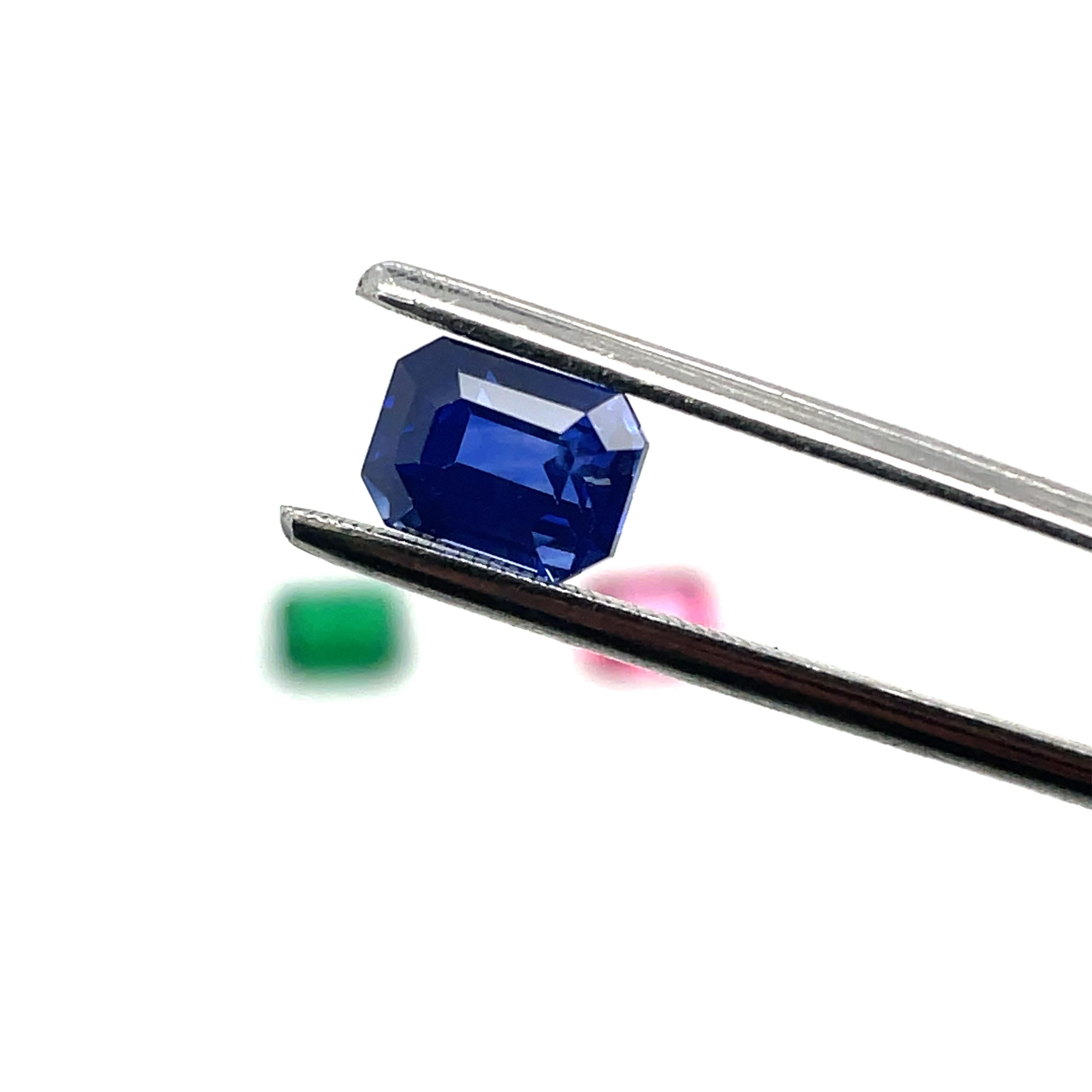 Emerald-Cut Ruby Cts 1.31 and Blue Sapphire Cts 2.16 and Emerald Cts 0.92 Loose  For Sale 3