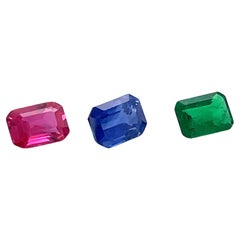 Emerald-Cut Ruby Cts 1.31 and Blue Sapphire Cts 2.16 and Emerald Cts 0.92 Loose 